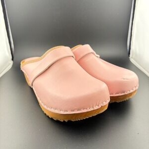 Bjork Swedish Comfort Maja Womens 7.5-8 Shoes Pink Leather Wood Slip On Clogs